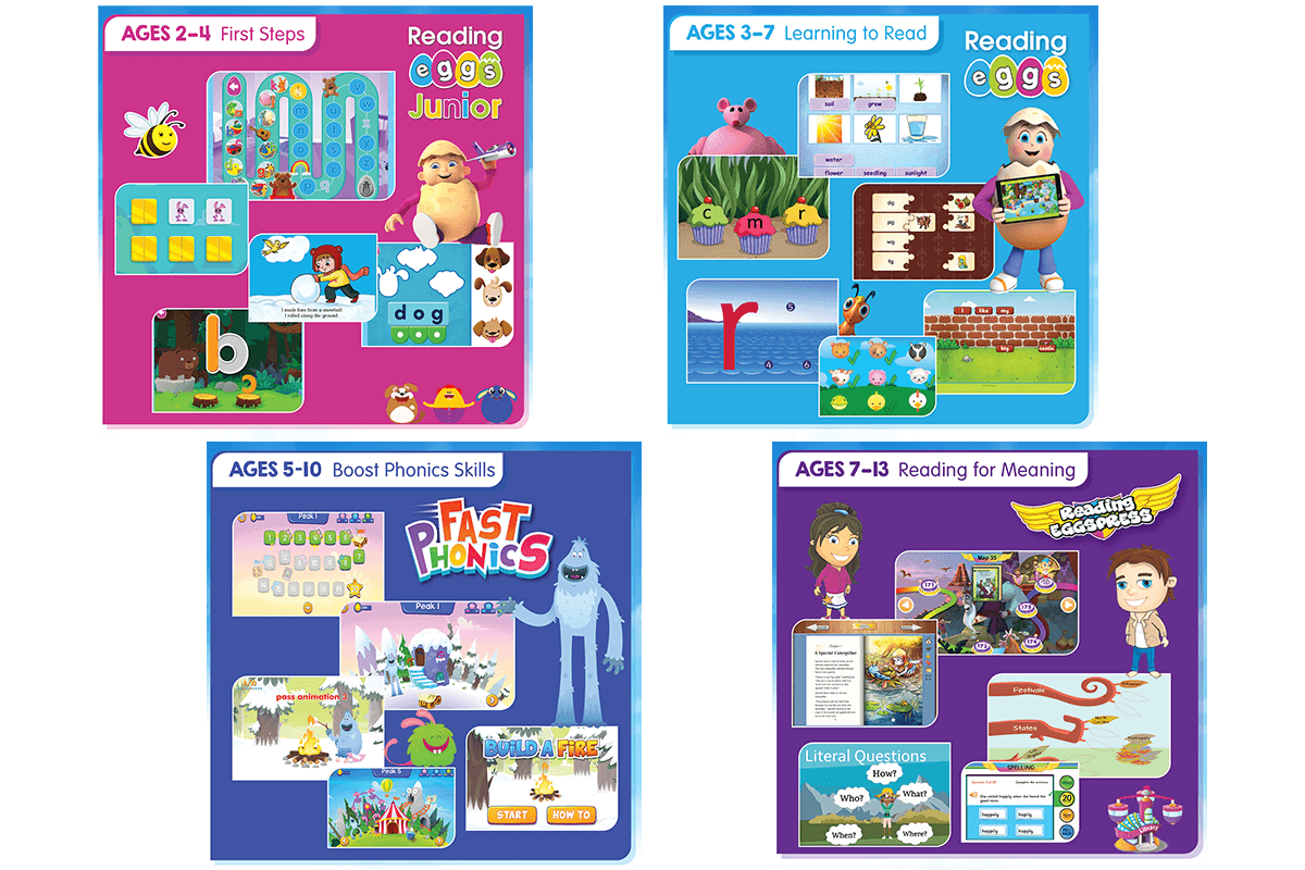 The suite of programs within ABC Reading Eggs caters to ages 2–13