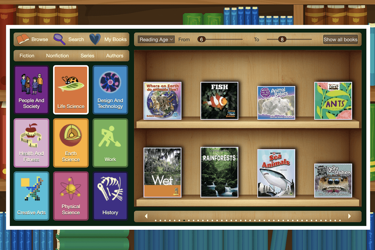 A screenshot of the ABC Reading Eggs online library for kids