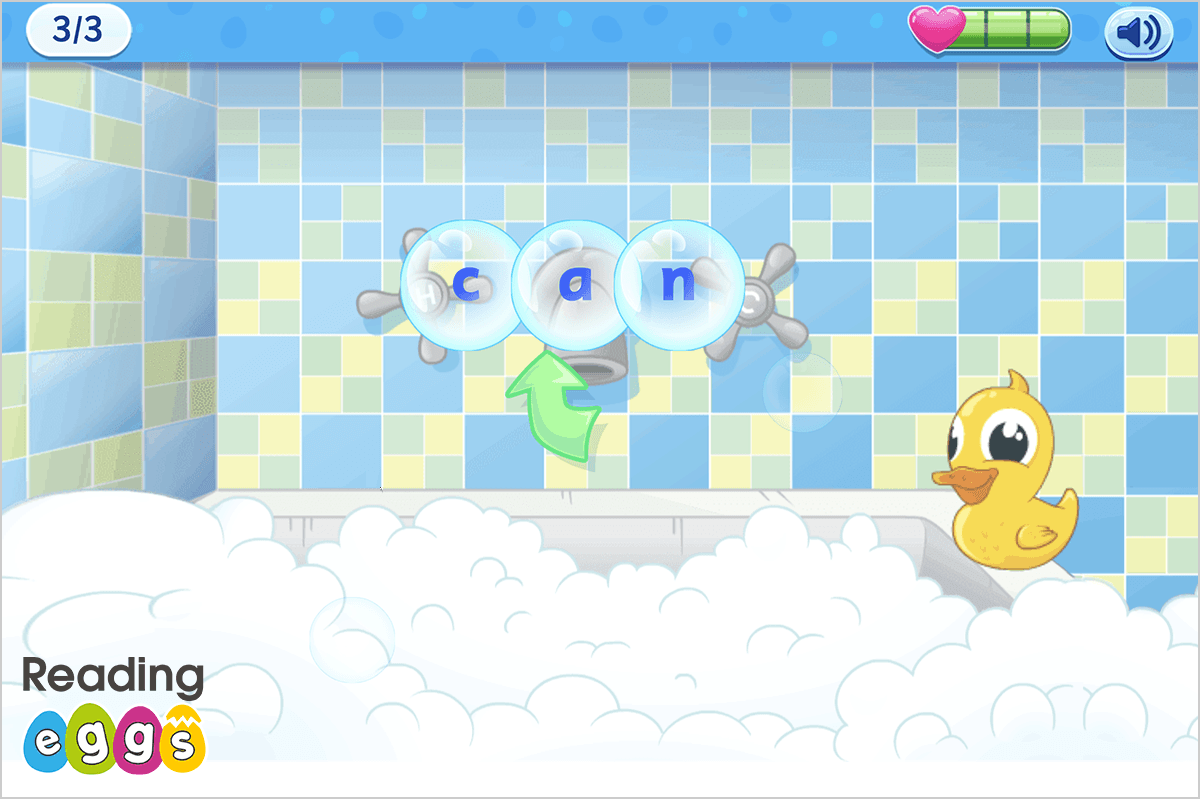 Screenshot of Lesson 16 in ABC Reading Eggs where children are taught to blend phonemes to make the word can