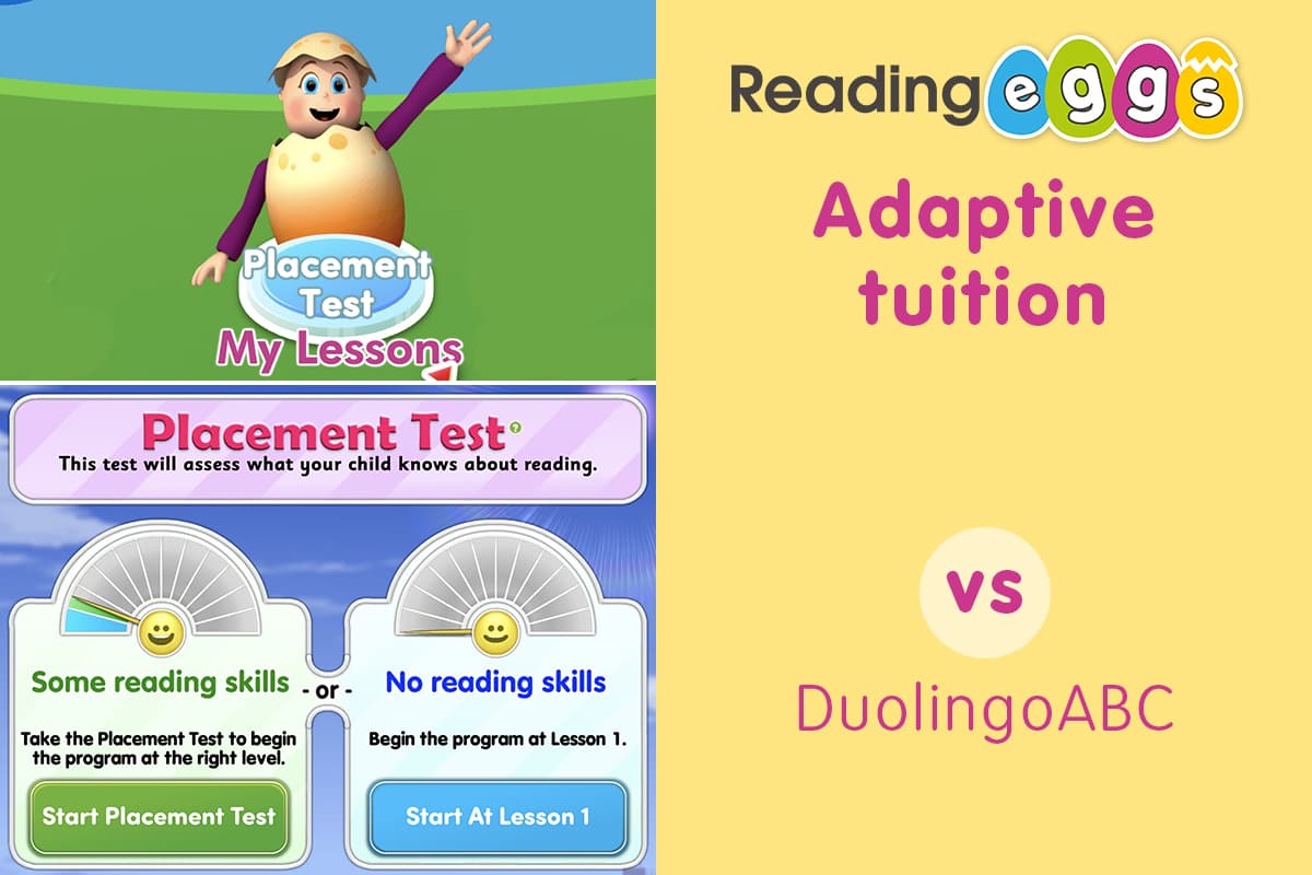 ABC Reading Eggs vs Duolingo ABC – ABC Reading Eggs provides more personalised and adaptive tuition than Duolingo ABC