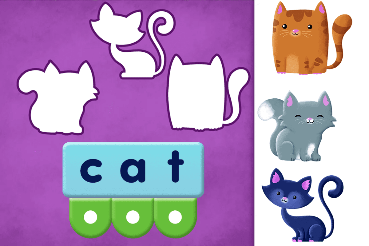 The Sound Buttons phonemic awareness activity in ABC Reading Eggs Junior where children hear the letters that make up simple words such as 'cat'