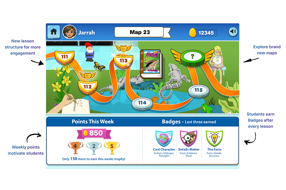 Screenshot of the new ABC Reading Eggspress features