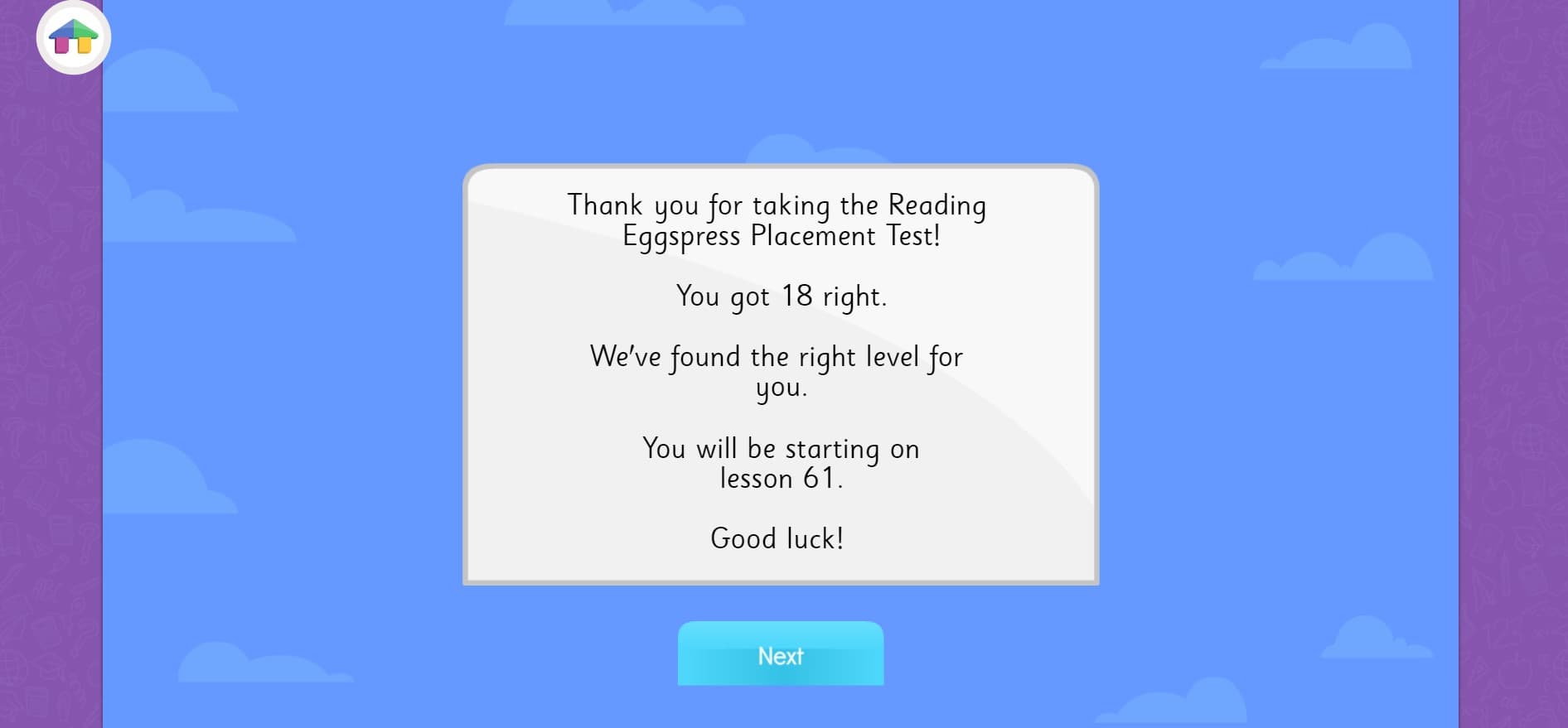 Homeschooling with ABC Reading Eggs placement test